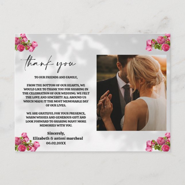 flores cor-de-rosa com Cartões de agradecimentos f (Frente)