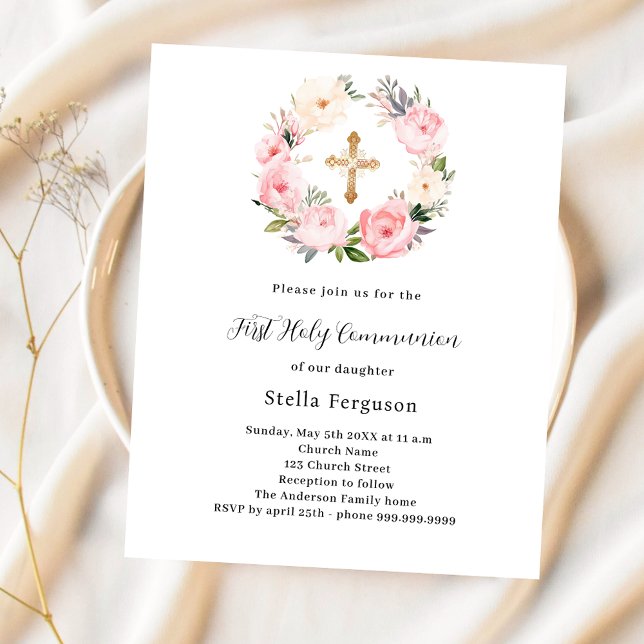 Flores cor-de-rosa, coroa Primeiro convite à comun (Criador carregado)