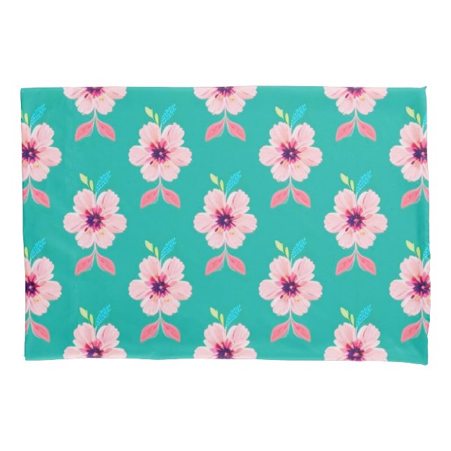 Flores Cor-de-Rosa e Folhas em Fundo Teal (Frente)