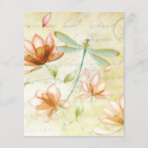 Flores cor-de-rosa e libélula