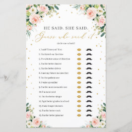 Flores cor-de-rosa, ele disse que ela disse jogo d