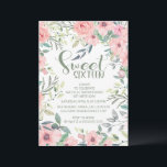 Flores Cor-de-Rosa Esmagadas Sage Verde Deixa Doce<br><div class="desc">Bonito e na moda Doce 16 convites de aniversário para sua primavera ou festa de verão. Lindas flores cor-de-água rosa e cor-de-água rosa e folhas verdes sábias em um convite branco com uma letra de script caprichosa que apenas pop!</div>