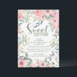 Flores Cor-de-Rosa Esmagadas Sage Verde Deixa Doce<br><div class="desc">Bonito e na moda Doce 16 convites de aniversário para sua primavera ou festa de verão. Lindas flores cor-de-água rosa e cor-de-água rosa e folhas verdes sábias em um convite branco com uma letra de script caprichosa que apenas pop!</div>