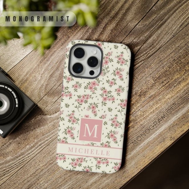 Flores Cor-de-Rosa Florais Amarelo Pálido Personal (Customizable Pale Yellow Floral Pink Flowers iPhone Case)