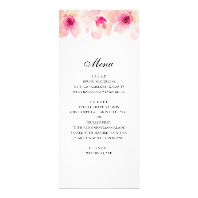 Flores cor-de-rosa. Menu de jantar de casamento fl (Frente)