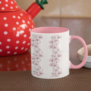 Flores cor-de-rosa, padrão floral, caneca de café