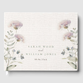 Flores cor-de-rosa-pinceladas Livro de Convidados