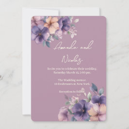Flores cor-de-rosa púrpura no Convite para Casamen