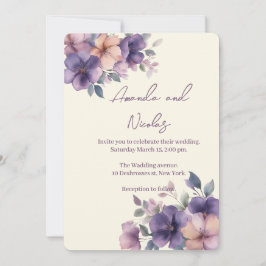 Flores cor-de-rosa púrpura no Convite para Casamen