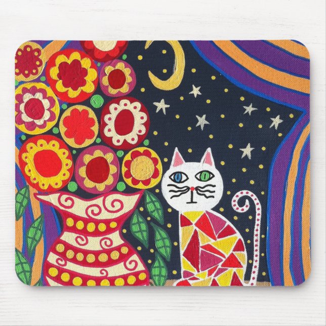 Flores da lua do gato de Mousepad da arte de Kerri (Frente)
