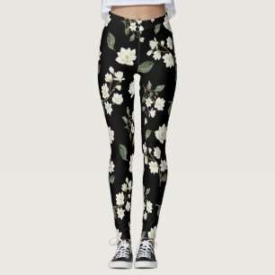 Flores da Magolia Branca em Leggings Negras