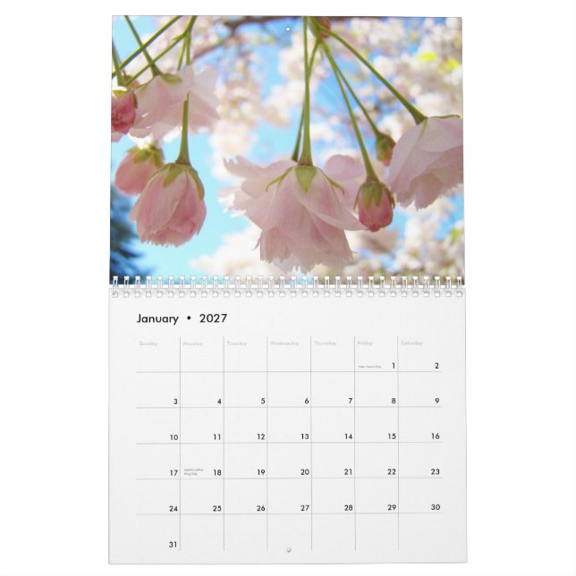 Flores das árvores da natureza do calendário do (Jan 2027)