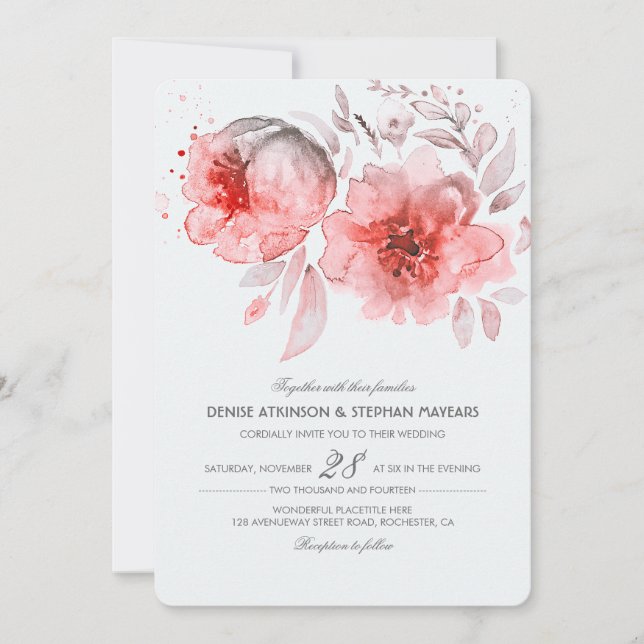 Flores De Água Rosa, Convite De Casamento (Frente)
