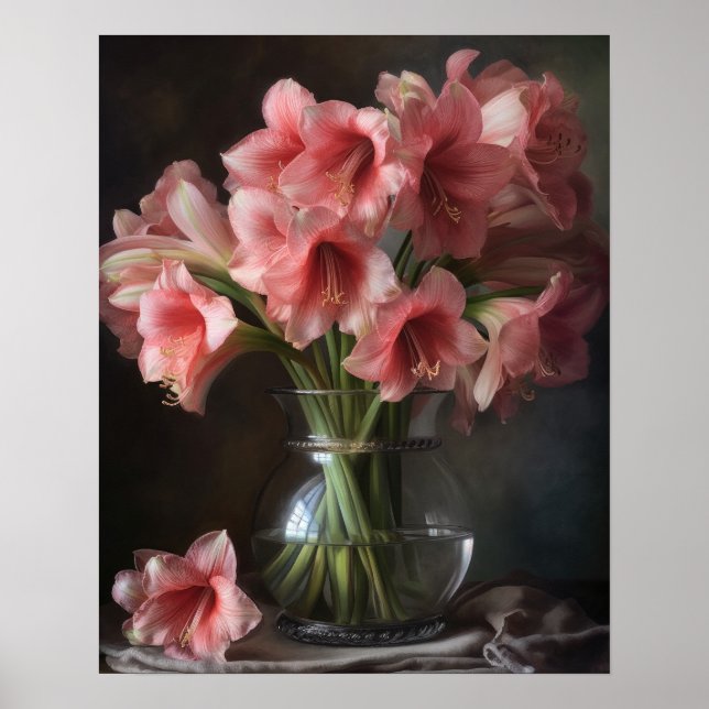 Flores de Amaryllis Rosa Impressão (Frente)