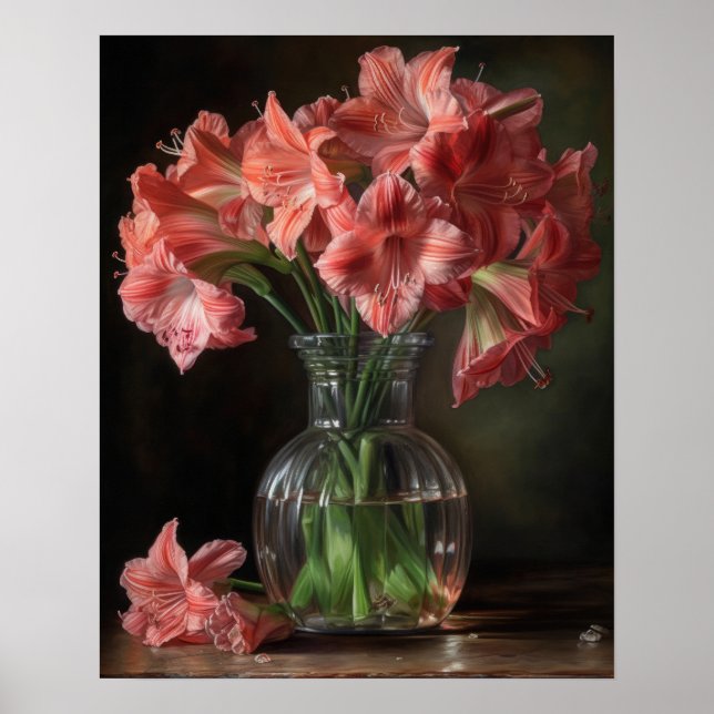 Flores de Amaryllis Rosa Impressão (Frente)