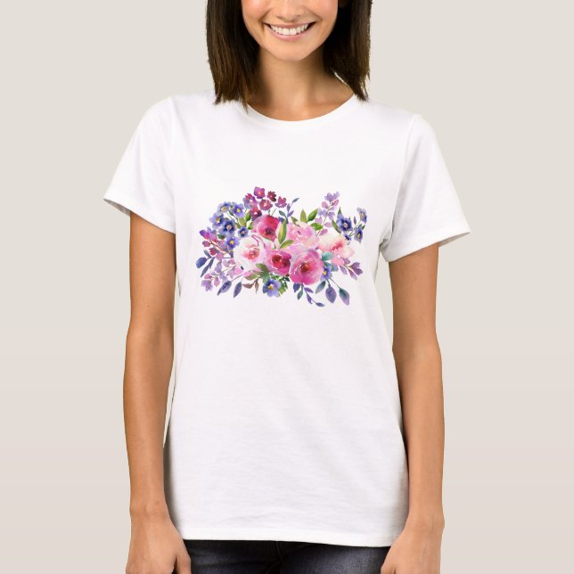 Flores de Aquarela Camiseta Clássica Feminina (Frente)