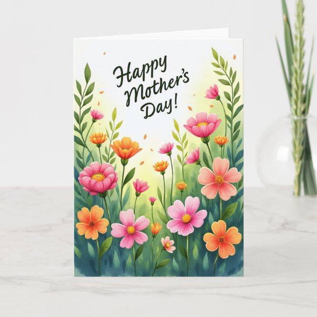 Flores de Aquarela Cartão para Mãe (Frente)