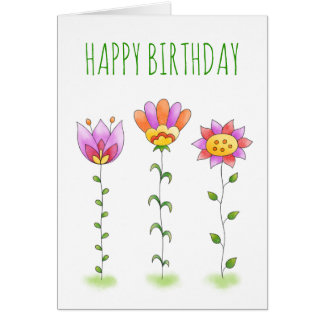 Flores De Aquarela Com Cartão De Aniversário Feliz