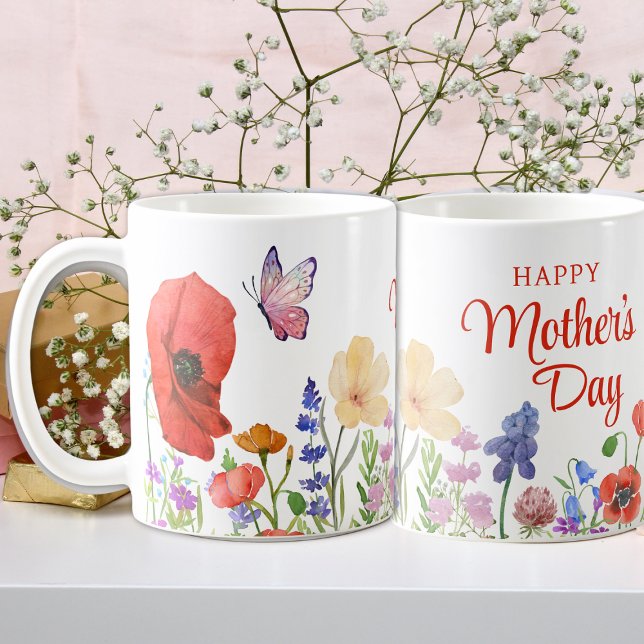 Flores de aquarela Dia de as mães caneca de café (Criador carregado)