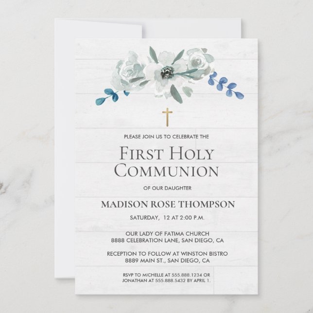 Flores de Aquarela Dourada Cruz 1rua Santa Comunhã (Frente)