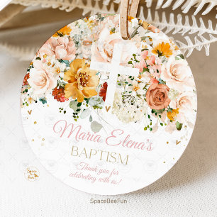 Flores de aquarela e etiqueta de favor do batismo 
