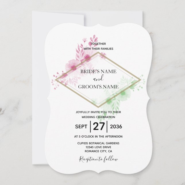Flores De Aquarela Elegantes Convites De Casamento (Frente)
