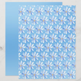 Flores de Aquarela em Folha de Papel Azul