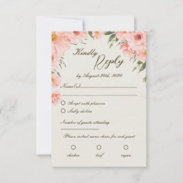 Flores de Aquarela Rosa com Placa RSVP de Casament