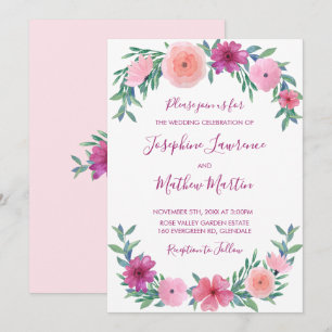 Flores De Aquarela Rosa, Convites De Casamento