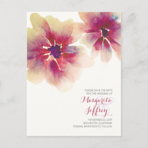 flores de aquarela salvam cartões postais datados