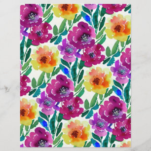 Flores de Aquarelas Papel de Escarpa Amarelo Maroo