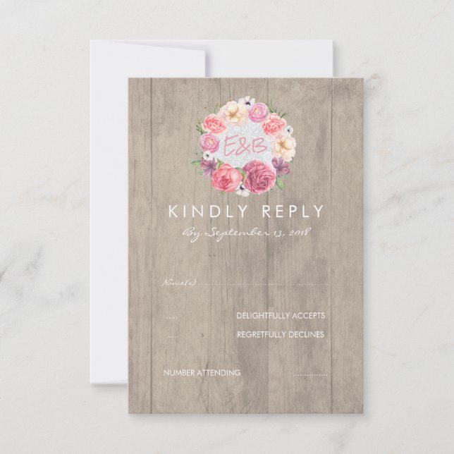 Flores de Aquarelas Rosa RSVP de Casamento de Made (Frente)