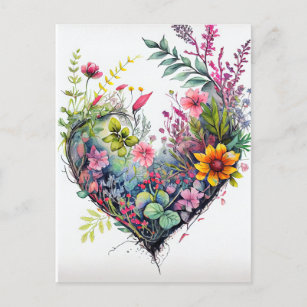 Flores de aquarelas venenosas e cartão de amor car
