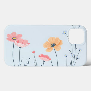 Flores de Arte de Linha Mínima no Pastel Azul