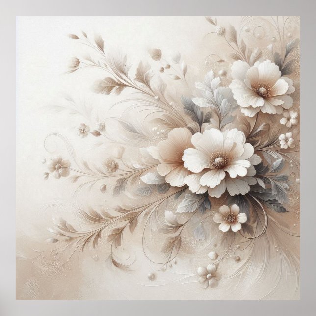 Flores de bege moderno 19 Poster (Frente)