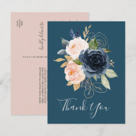 Flores de Blush e Marinho | Cartão postal Azul Obr