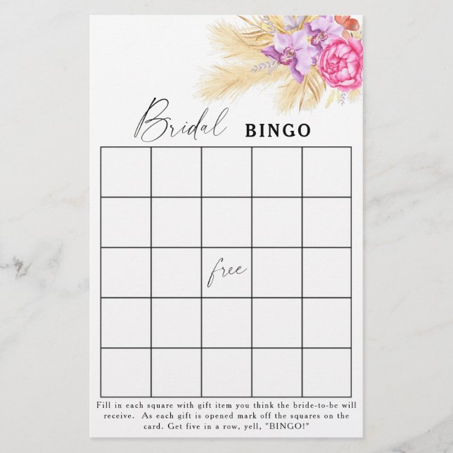 flores de boho - jogo de bingo Chá de panela (Frente)