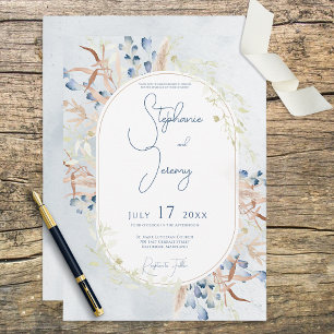 Flores de Boho Secas Azuis Convite De Casamento Az