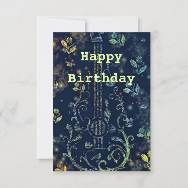 Flores de Cartão de Aniversário Guitarra Musical (Frente)