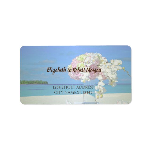 Flores de Casamento na Praia  Etiqueta de Casament (Frente)