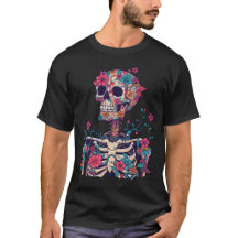 Flores de caveira Gráfico Estética Escura Camiseta