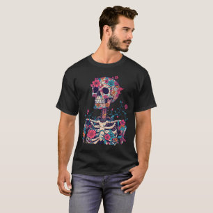 Flores de caveira Gráfico Estética Escura Camiseta