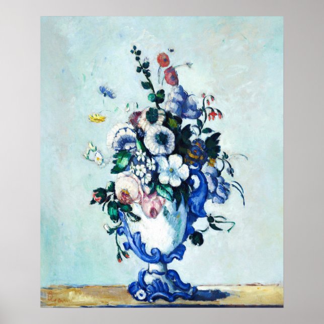 Flores de Cézanne em Vaso Rococó Impressão de Arte (Frente)