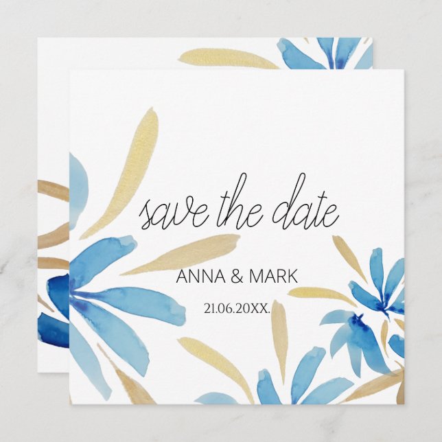 Flores De Cor De Água Azul E Dourada (Frente/Verso)