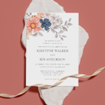 Flores de coral e Marinho | Convite Botânico Elega