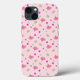 Flores De Dodle Rosa Com Corações
