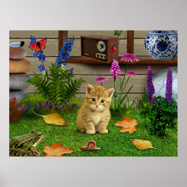 flores de gato flor gatinho sapo figura poster (Frente)