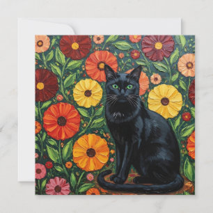 Flores de Gato Negro e Folhas Coloridas de Arte Fo