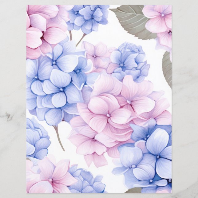 Flores de hortênsia em aquarela decoupage tissue (Frente)