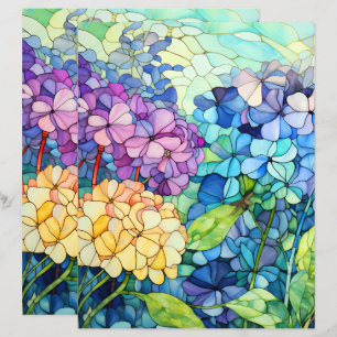Flores de hortênsia em vitral decoupage com papel 